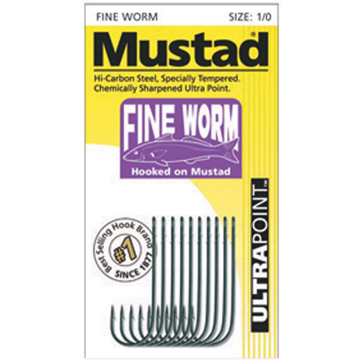 Mustad Fine Worm Hooks 1 / 0 10 Pack