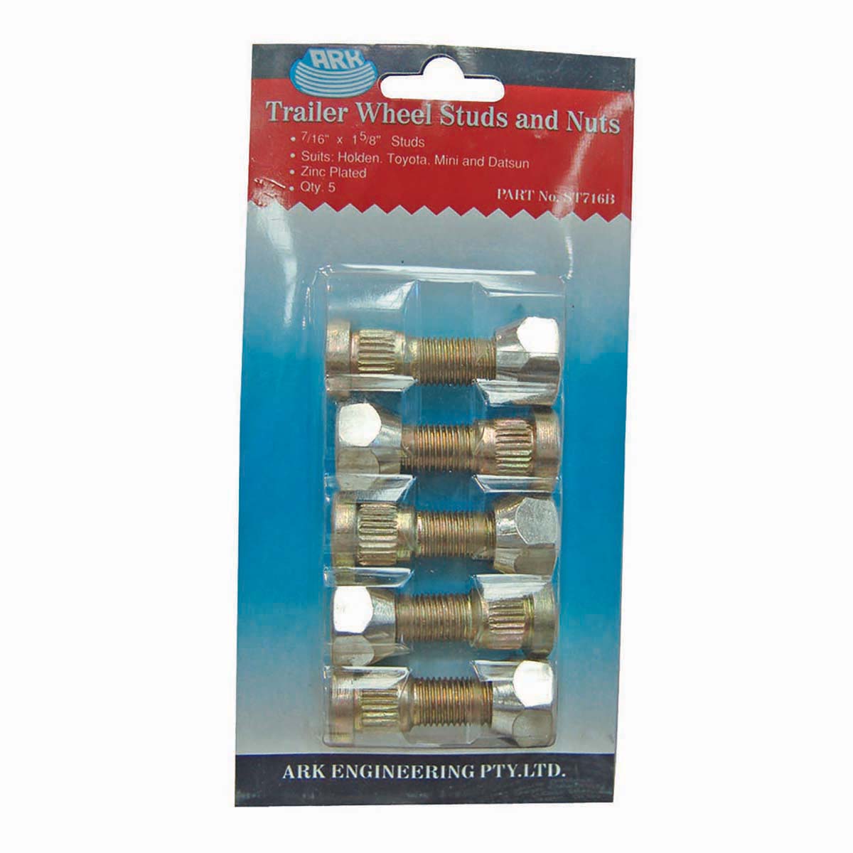 ARK Trailer Wheel Studs and Nuts 7/16in x 1 5/8in 5 Pack