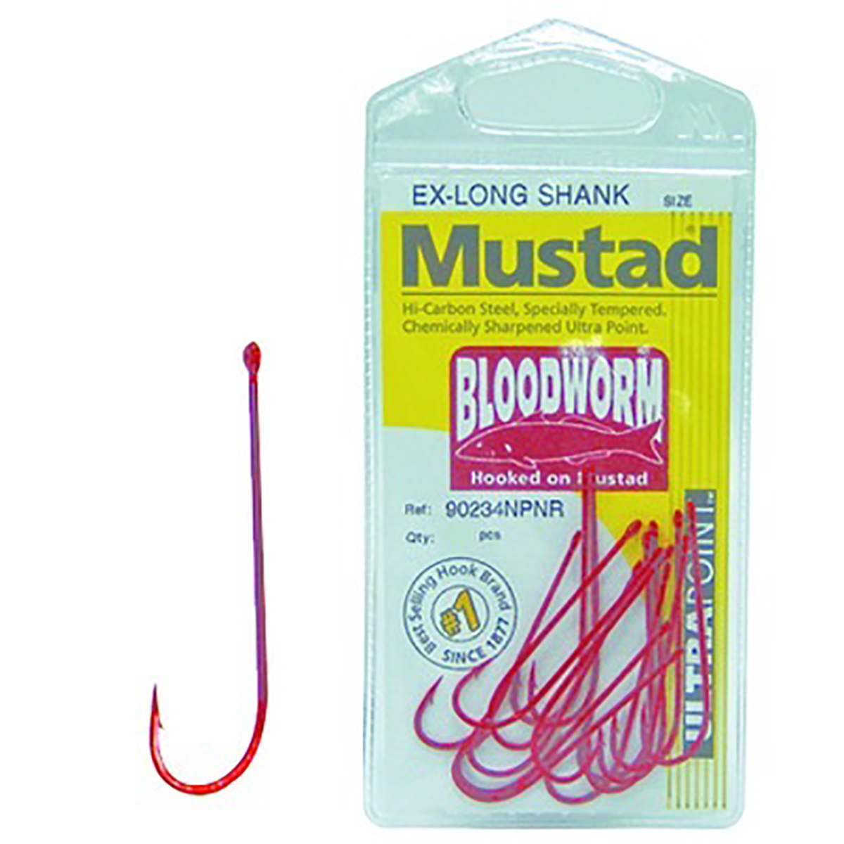 Mustad Bloodworm Hooks 1 / 0 12 Pack