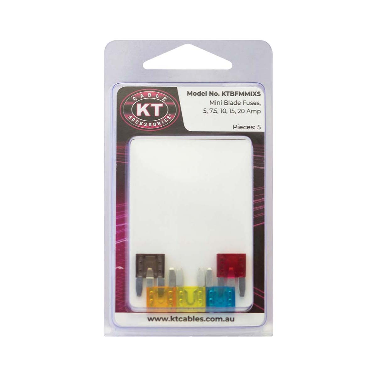 KT Cables Assorted Mini Blade Fuse 5 Pack