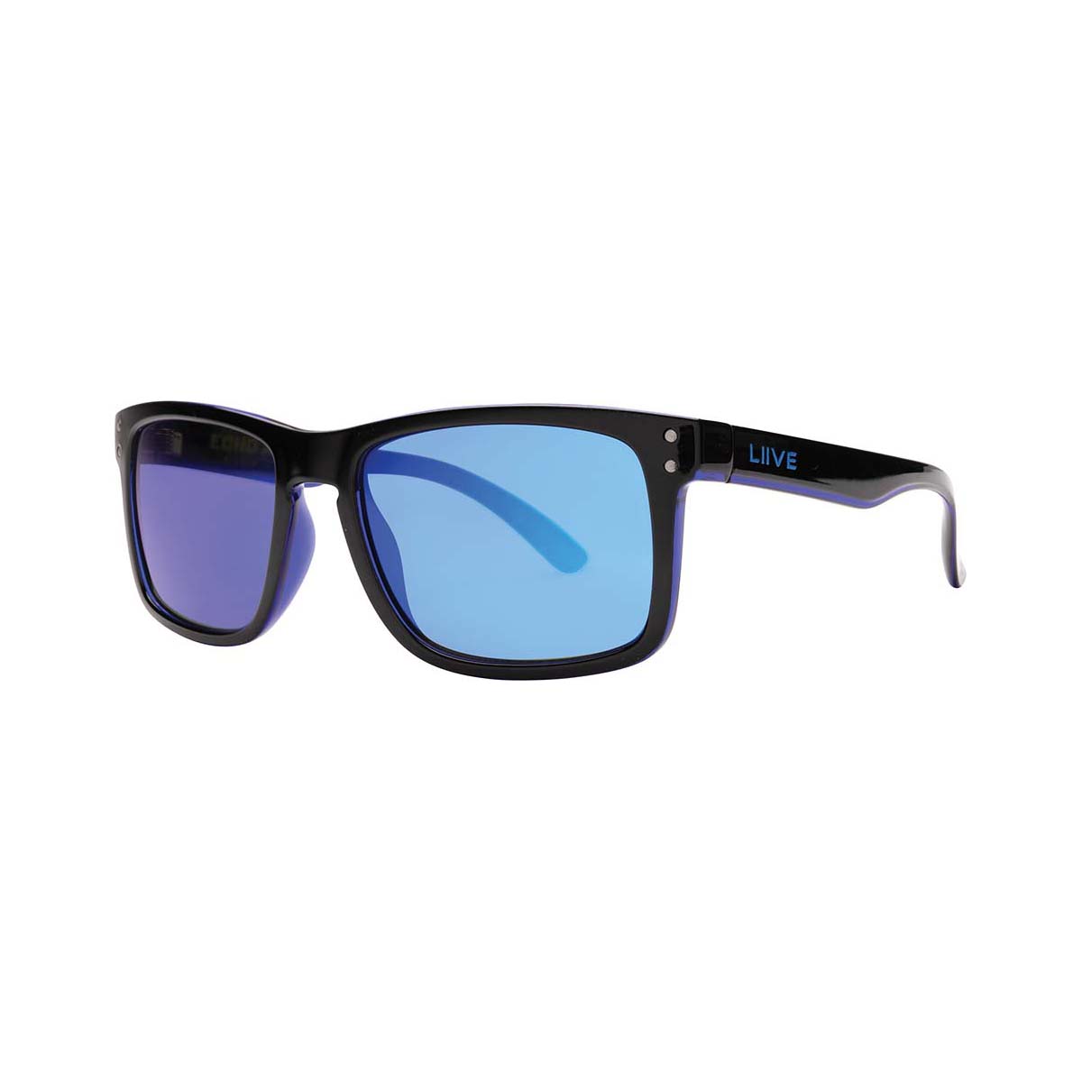 Liive X Echo Men's Mirror Polarised Sunglasses Matt Black with Blue Lens