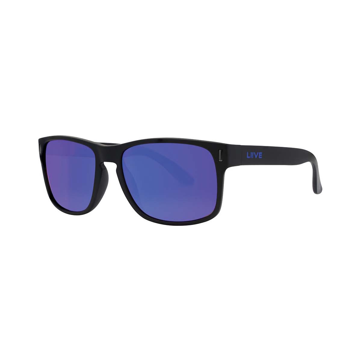 Liive X Wolf Men's Mirror Polarised Sunglasses Matt Black with Blue Lens