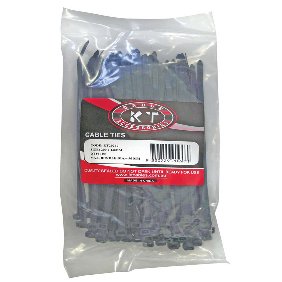KT Cables 4.8mm Cable Tie 200mm 100 Pieces