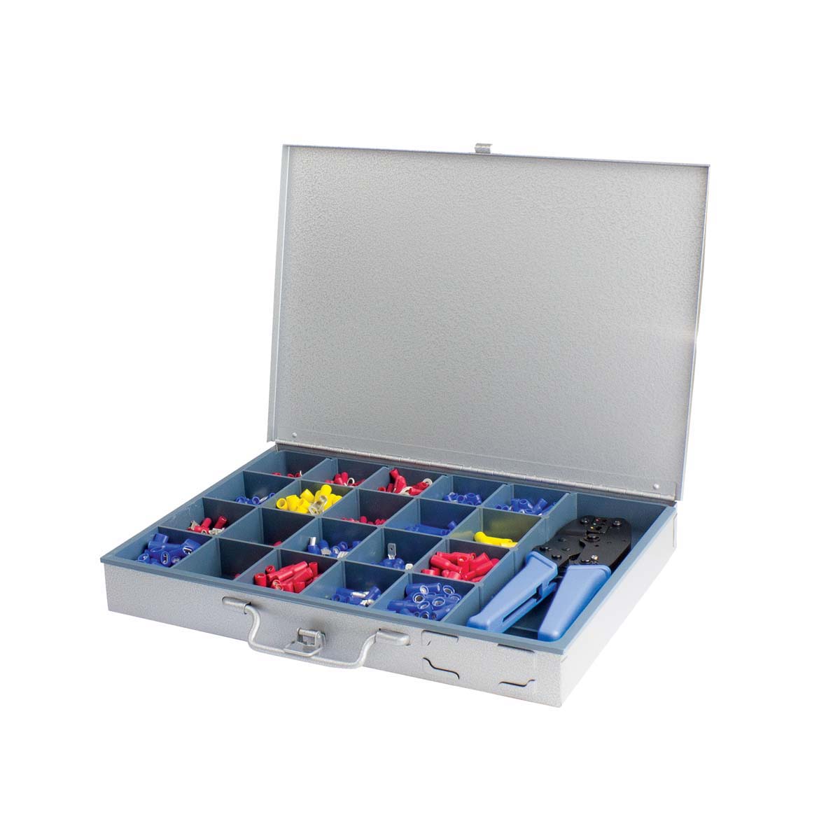 KT Cables Insulated Terminal Kit Assortment in Heavy Duty Steel Case with Ratchet Crimper