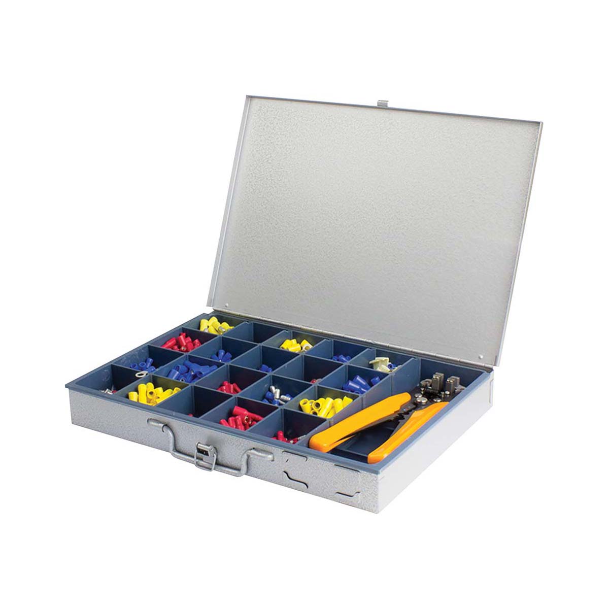 KT Cables Insulated Terminal Kit Assortment in Heavy Duty Steel Case with Wire Stripper