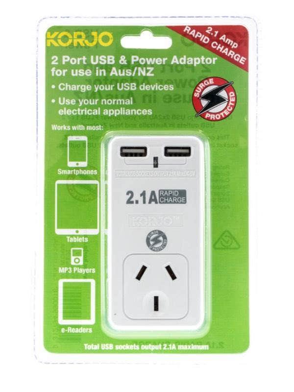 Korjo 2 Port USB Power Adaptor Aus