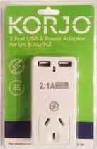 Korjo 2 Port USB Power Adaptor UK & Aus