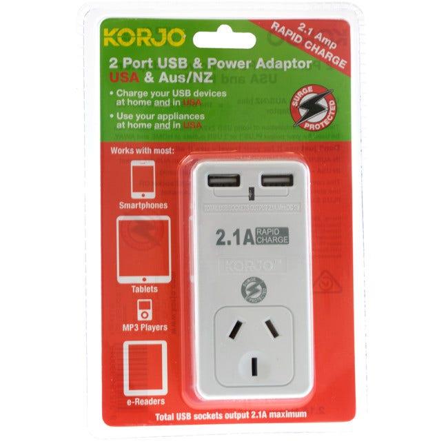 Korjo 2 Port USB Power Adaptor USA & Aus op