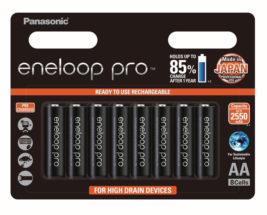 Panasonic Eneloop Pro AA 2550mAh - 8 Pack Batteries Pre-Charged