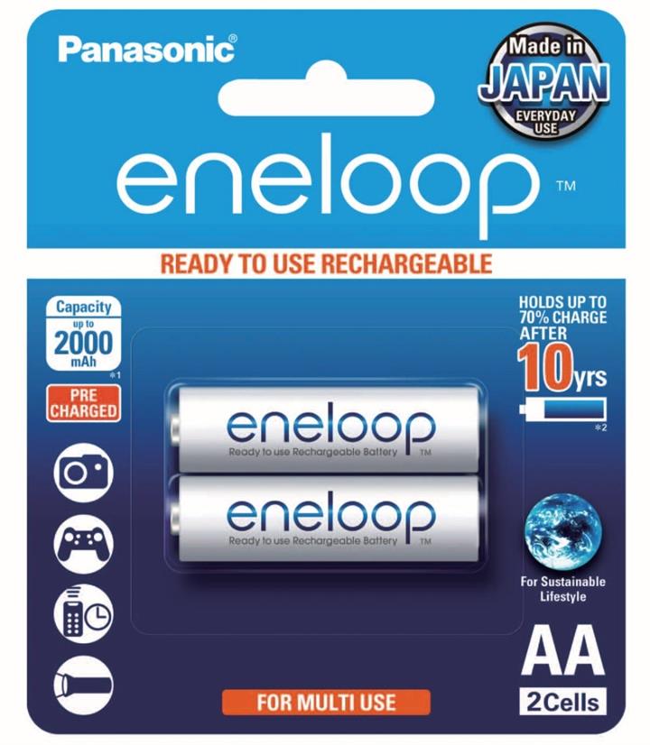 Panasonic Eneloop AA 2000mAh - 2 Pack Batteries Pre-Charged