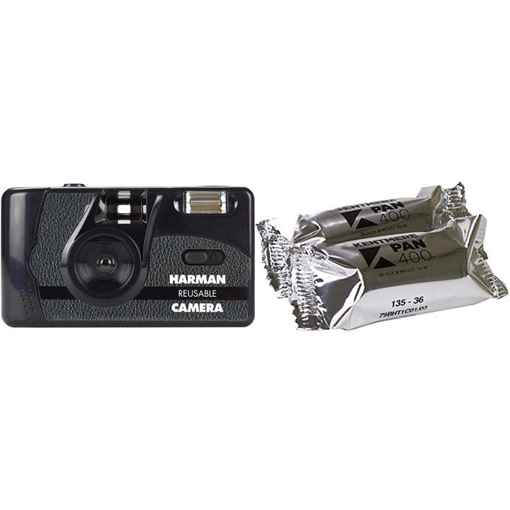Harman Reusable 35mm Camera with Flash - Includes 2 Rolls Kentmere Pan 400 B&W Film