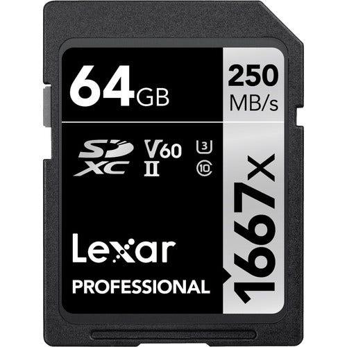 Lexar Professional 1667x SDXC 64GB - 250MB/s V60 UHS-II U3 Memory Card