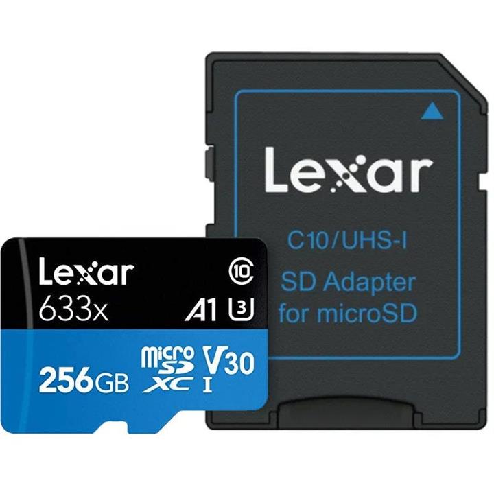 Lexar High-Performance 633x microSDXC 256GB 100MB/s V30 A1 UHS-I U3 Memory Card + Adapter