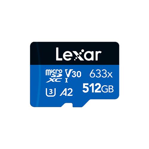 Lexar High-Performance 633x microSDXC 512GB 100MB/s V30 A2 UHS-I U3 Memory Card + Adapter