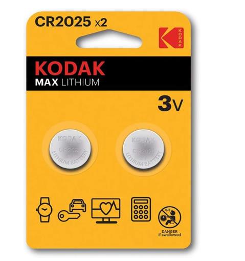 Kodak MAX CR2025 3V Lithium Battery - 2 Pack