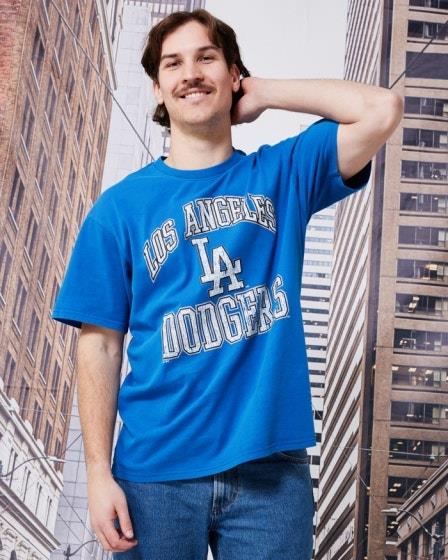 Majestic Raiders Cracked Puff Arch Tee Faded Royal