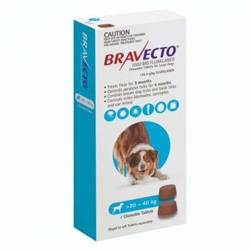 Bravecto Large 20-40kg Blue Dog Chew Treatment 2 pack (6 month)