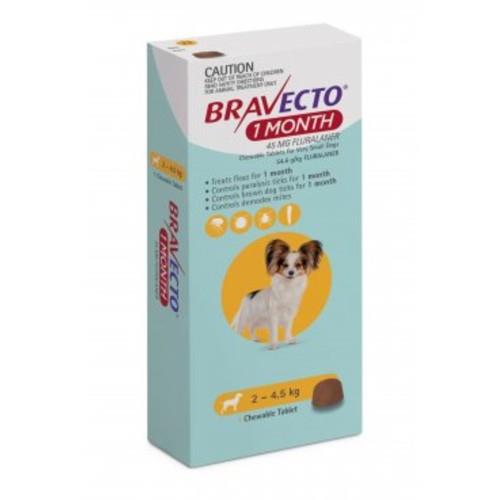 Bravecto Very Small 2-4.5kg Yellow Dog 1 Month Chew Treatment 1...