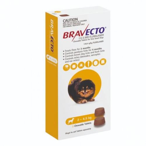 Bravecto Very Small 2-4.5kg Yellow Dog Chew Treatment 2 Pack (6 Month)