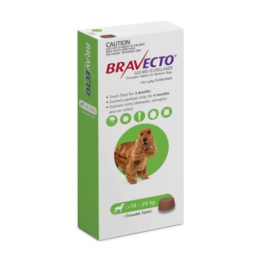 Bravecto Medium 10-20kg Green Dog Chew Treatment 1 pack (3 month)