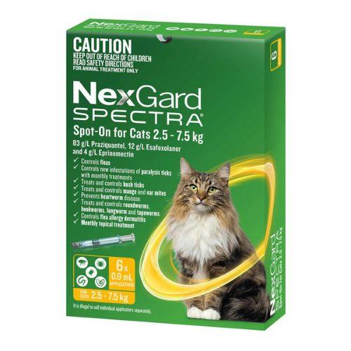 NexGard Spectra Large Cats 2.5-7.5kg Yellow 6 pack