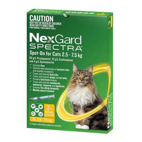 NexGard Spectra Large Cats 2.5-7.5kg Yellow 3 pack