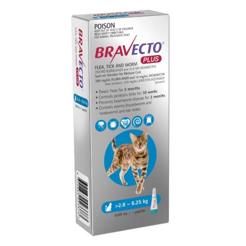 Bravecto Plus Medium Cat 2.8-6.25kg Blue 1 pack