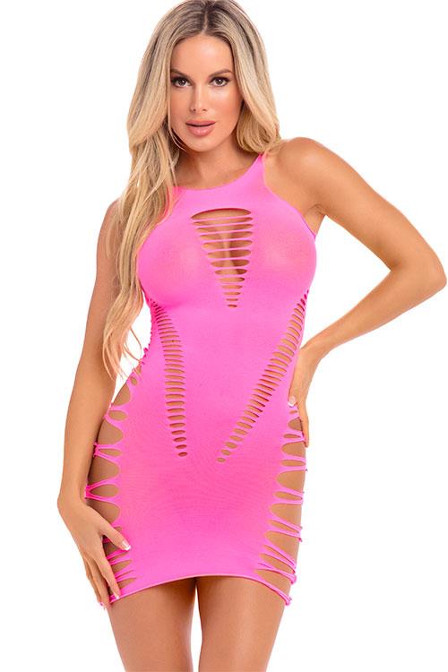 Pink Lipstick Vamp Pink Bodystocking Dress