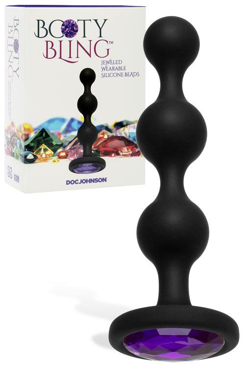 Doc Johnson 4" Wearable Silicone Anal Beads with Jewelled Base
