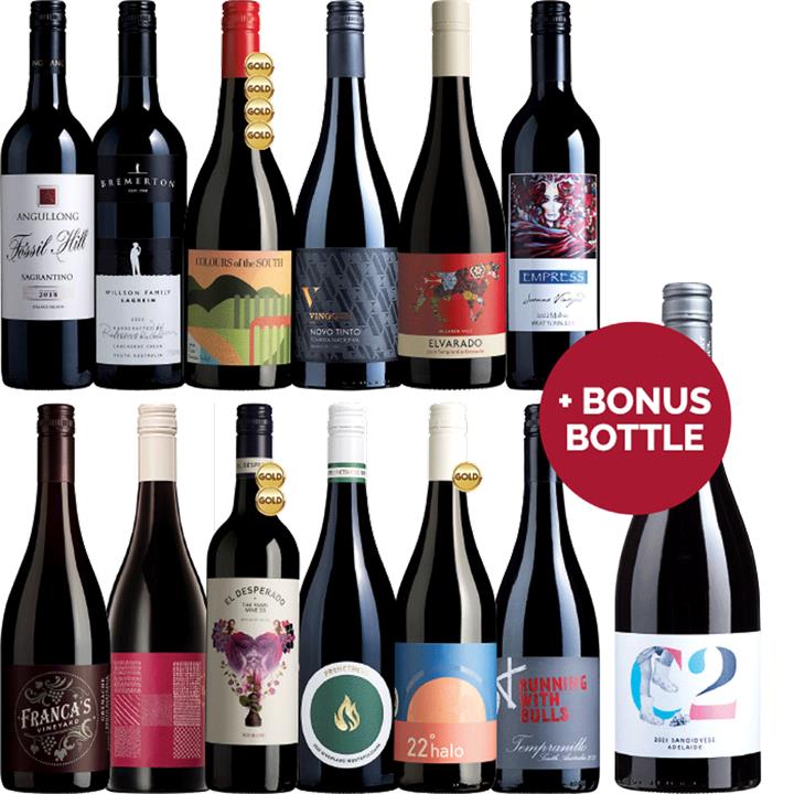 Alternative Reds Dozen with BONUS Bottle, Australia multi-regional Mixed Red Wine Case, Wine Selectors