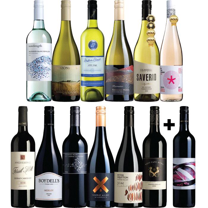 Regional Mixed Dozen with BONUS Bottle, Australia multi-regional Mixed Red and White Wine Case, Wine Selectors