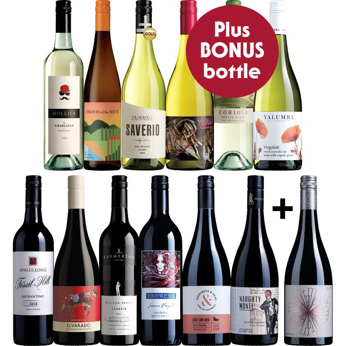 Alternative Mixed Dozen with BONUS Bottle, Australia multi-regional Mixed Red and White Wine Case, Wine Selectors