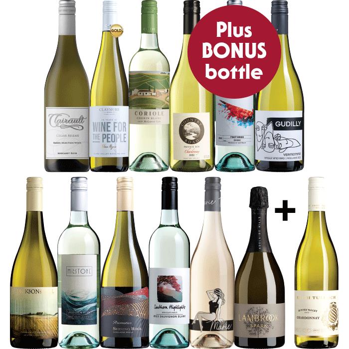 Regional Whites Dozen with BONUS Bottle, Australia multi-regional Mixed White Wine Case, Wine Selectors