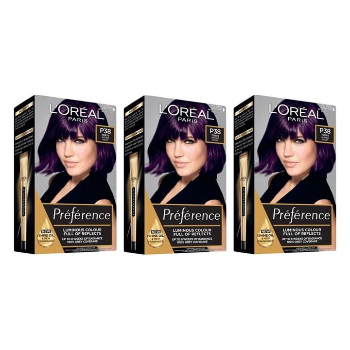 3x L'Oreal Preference Permanent Hair Colour P38 Tokyo Intense Violet