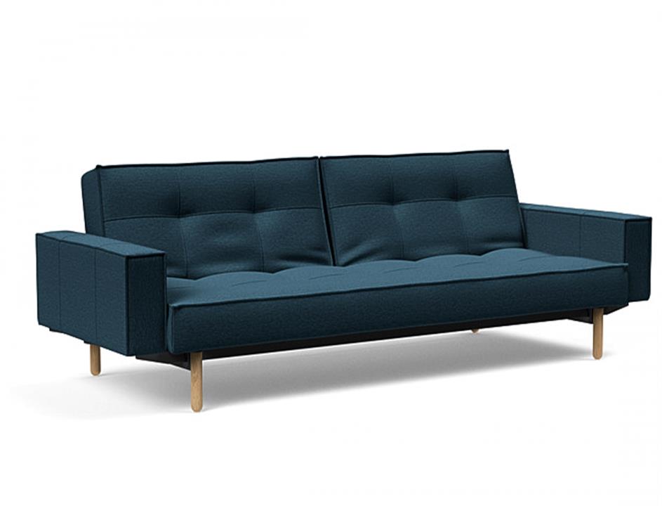 Splitback king single sofa bed with fabric arms and oak stem legs - innovation living