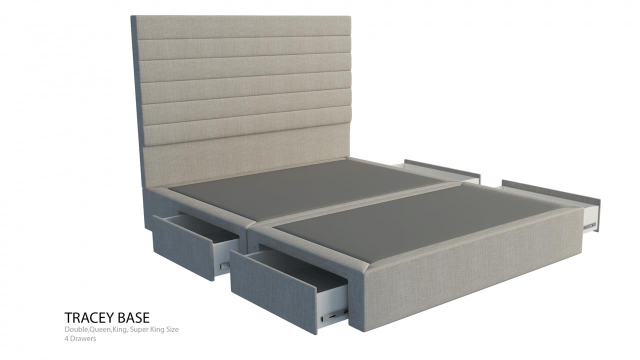 Kenzo custom upholstered bed with choice of storage base