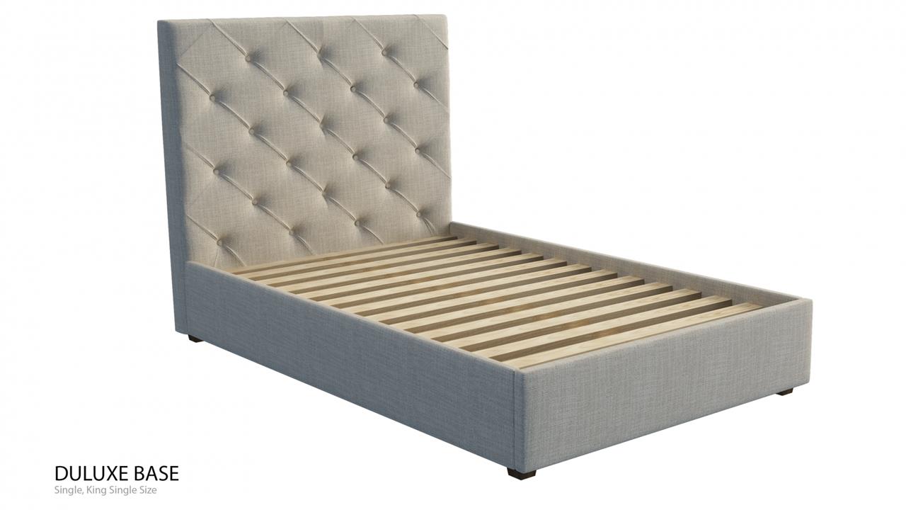Florida custom upholstered bed frame with choice of standard base