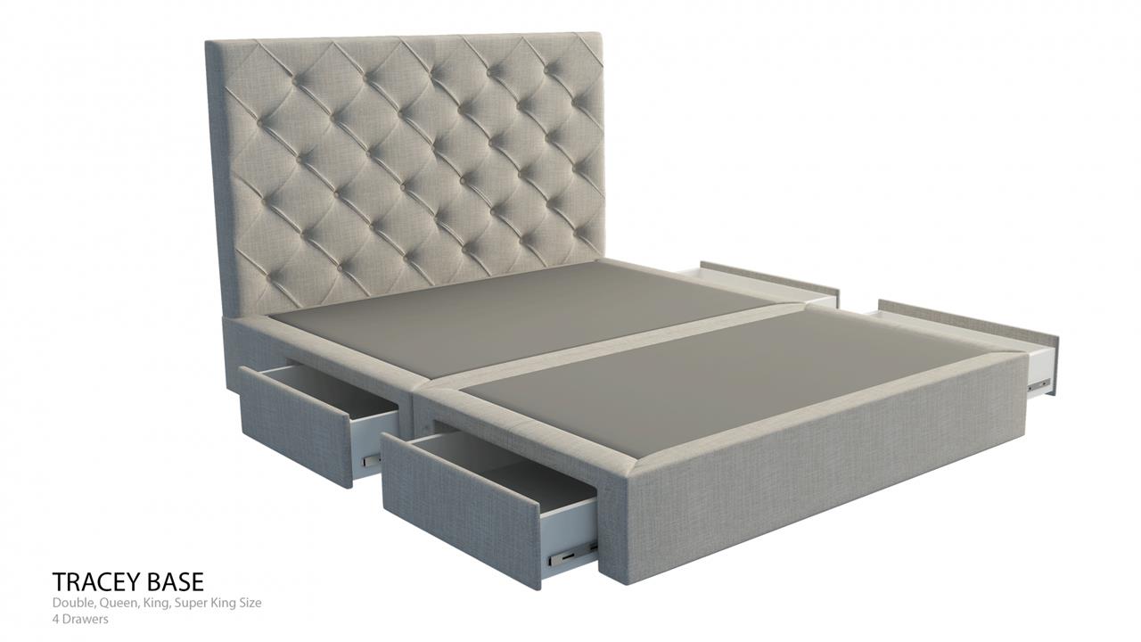Florida custom upholstered square bed frame with choice of storage base