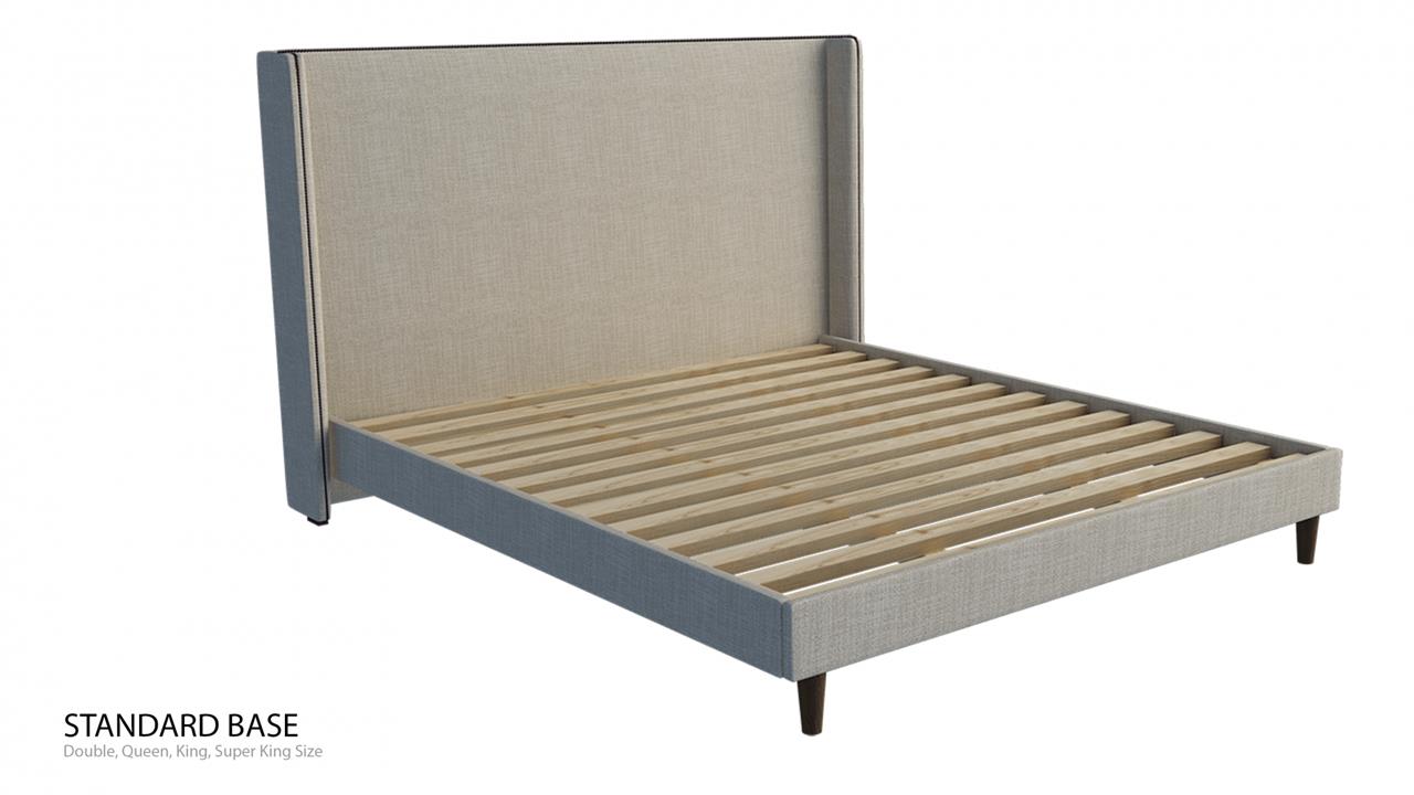 Oxford studded wing custom upholstered bed with choice of standard base