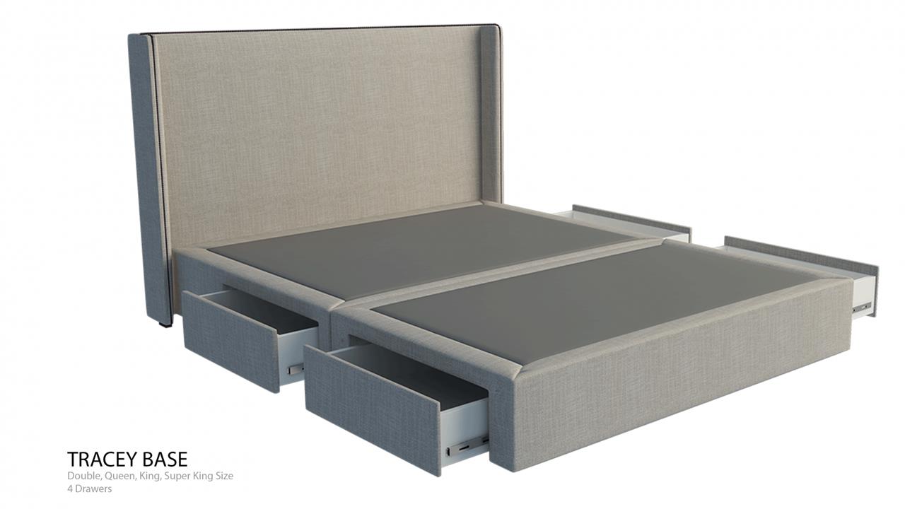 Oxford studed wing upholstered bed frame with choice of storage base