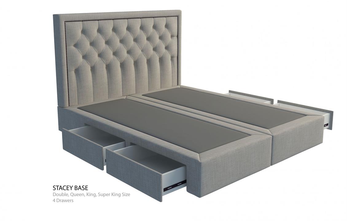 Helios custom upholstered bed frame with choice of storage base