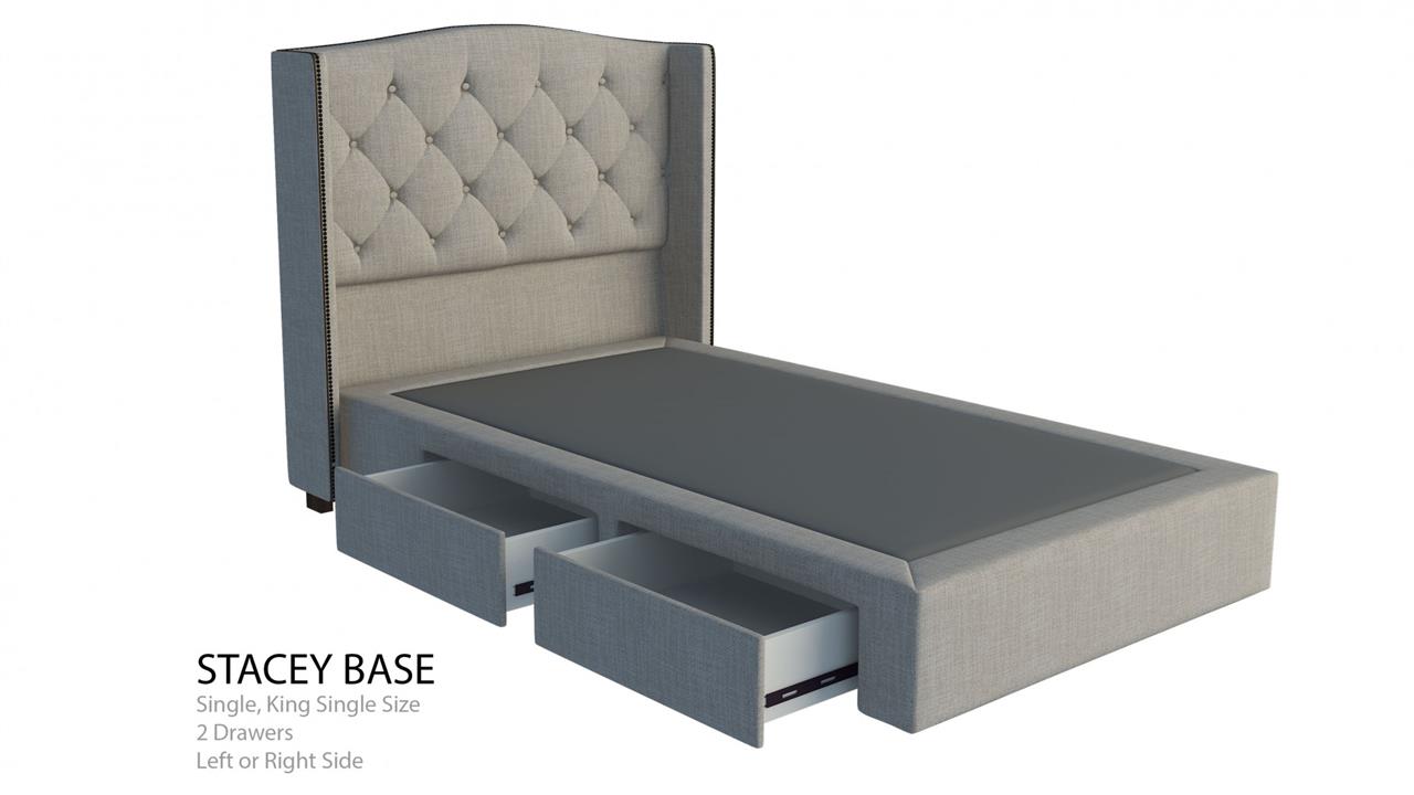 Newport custom upholstered bed frame with choice of storage base