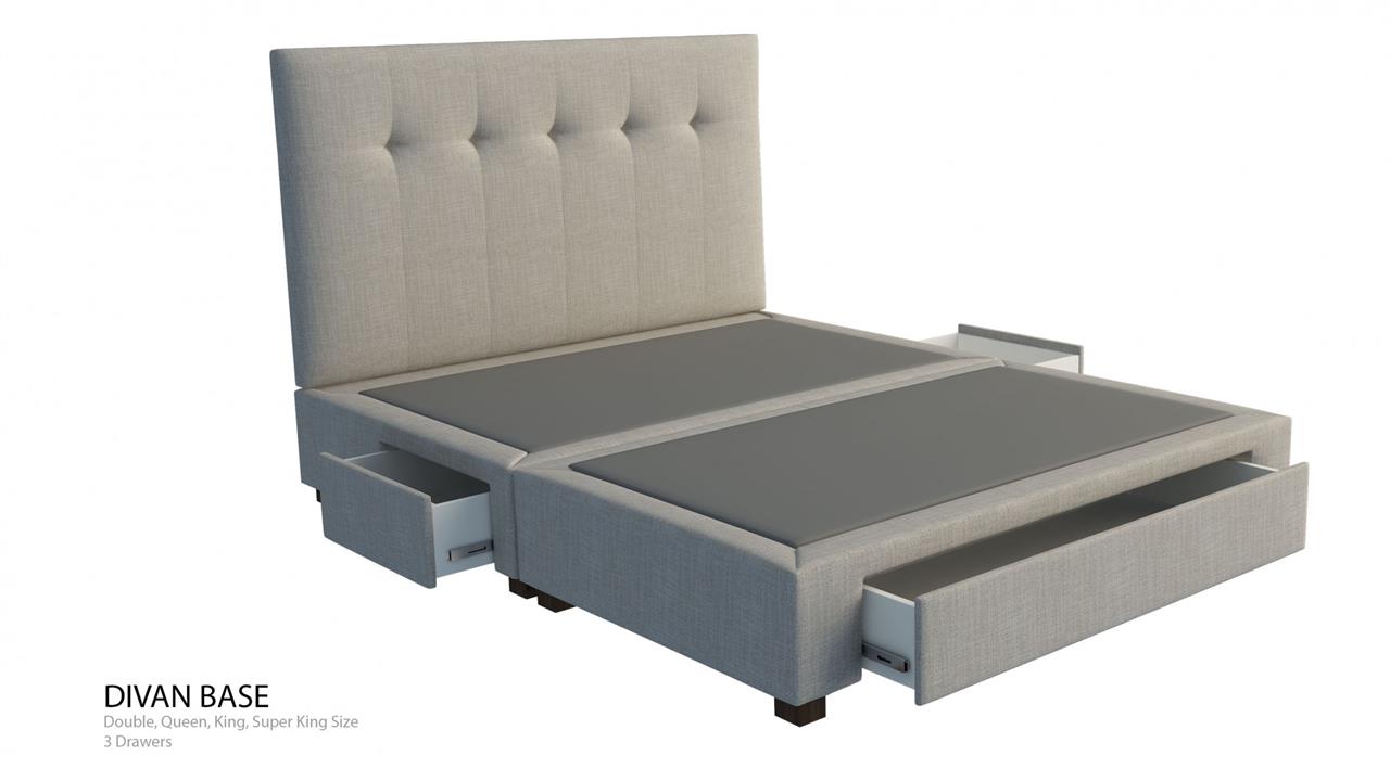 Monzar custom upholstered bed frame with choice of storage base
