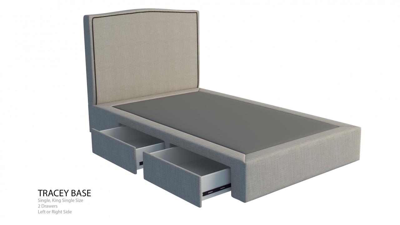 Ellen custom upholstered bed frame with choice of storage base
