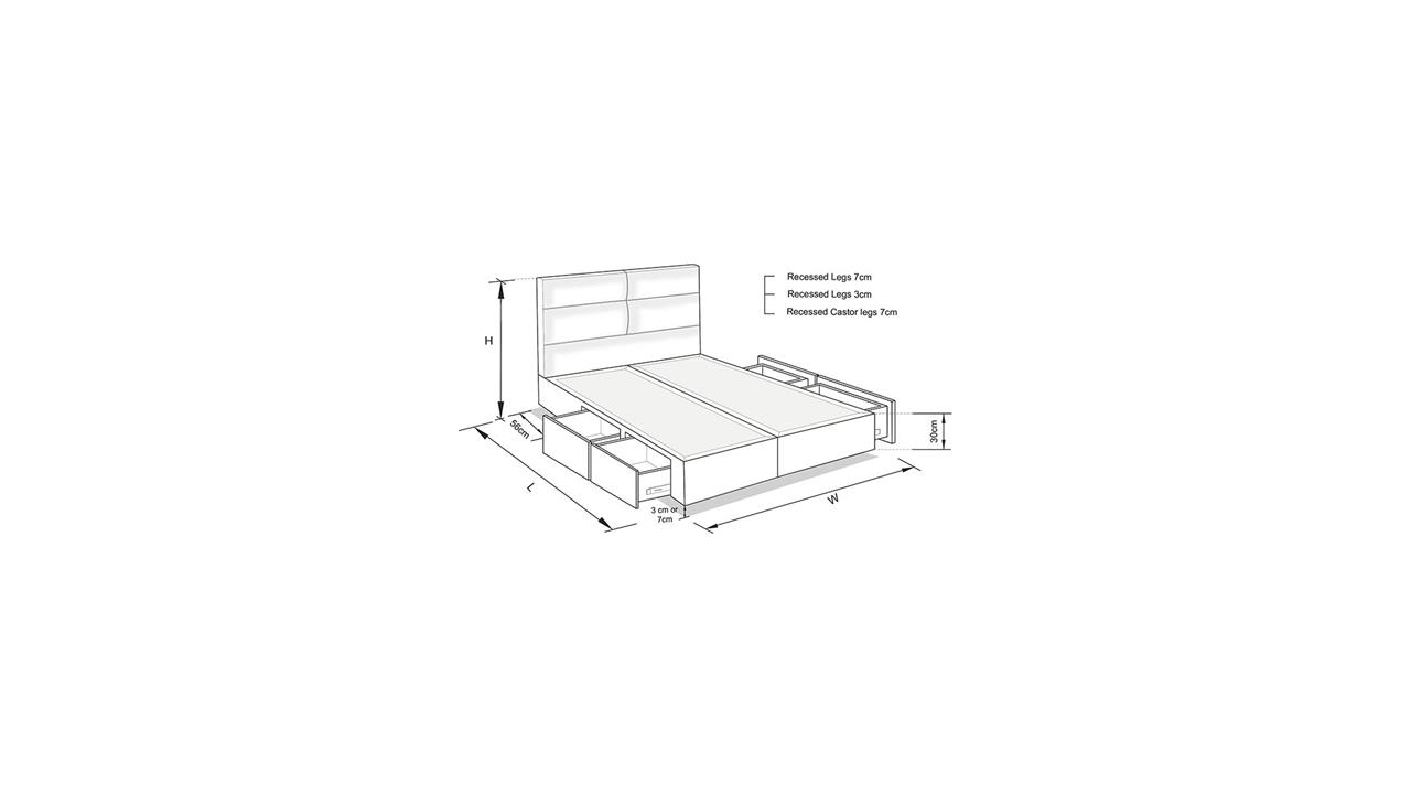 Segment custom upholstered bed with choice of storage base