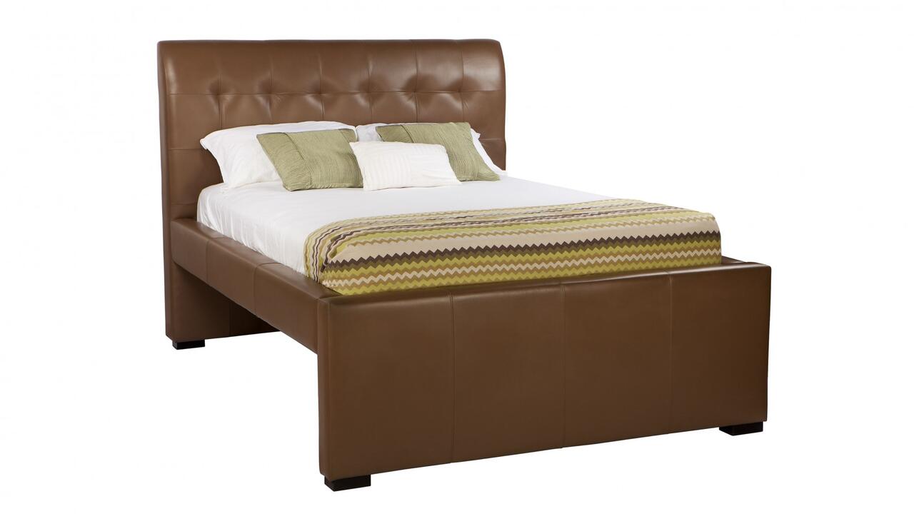 Rome custom upholstered bed frame genuine leather discounted display model