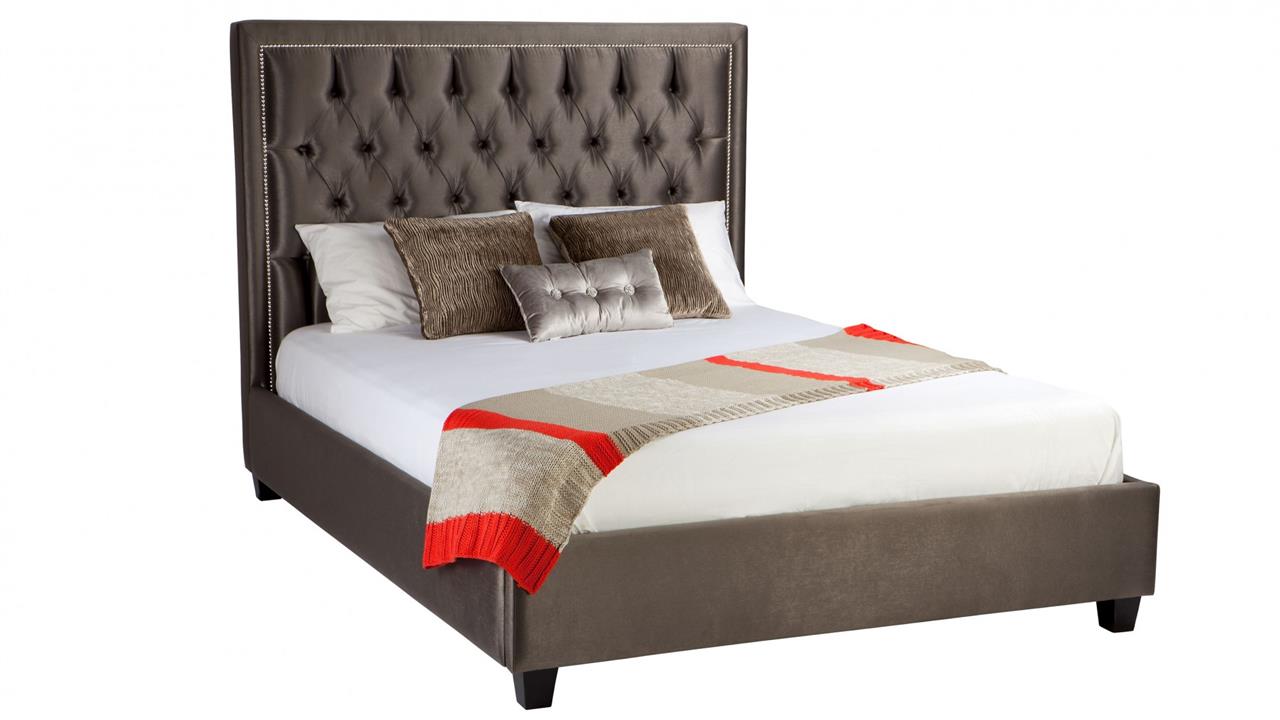 Helios custom upholstered bed frame with choice of standard base