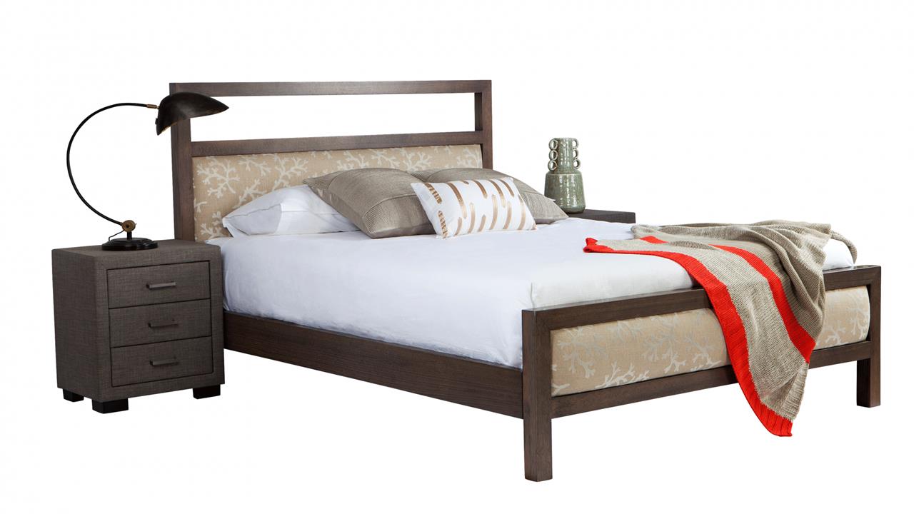 Jones custom upholstered bed with timber frame