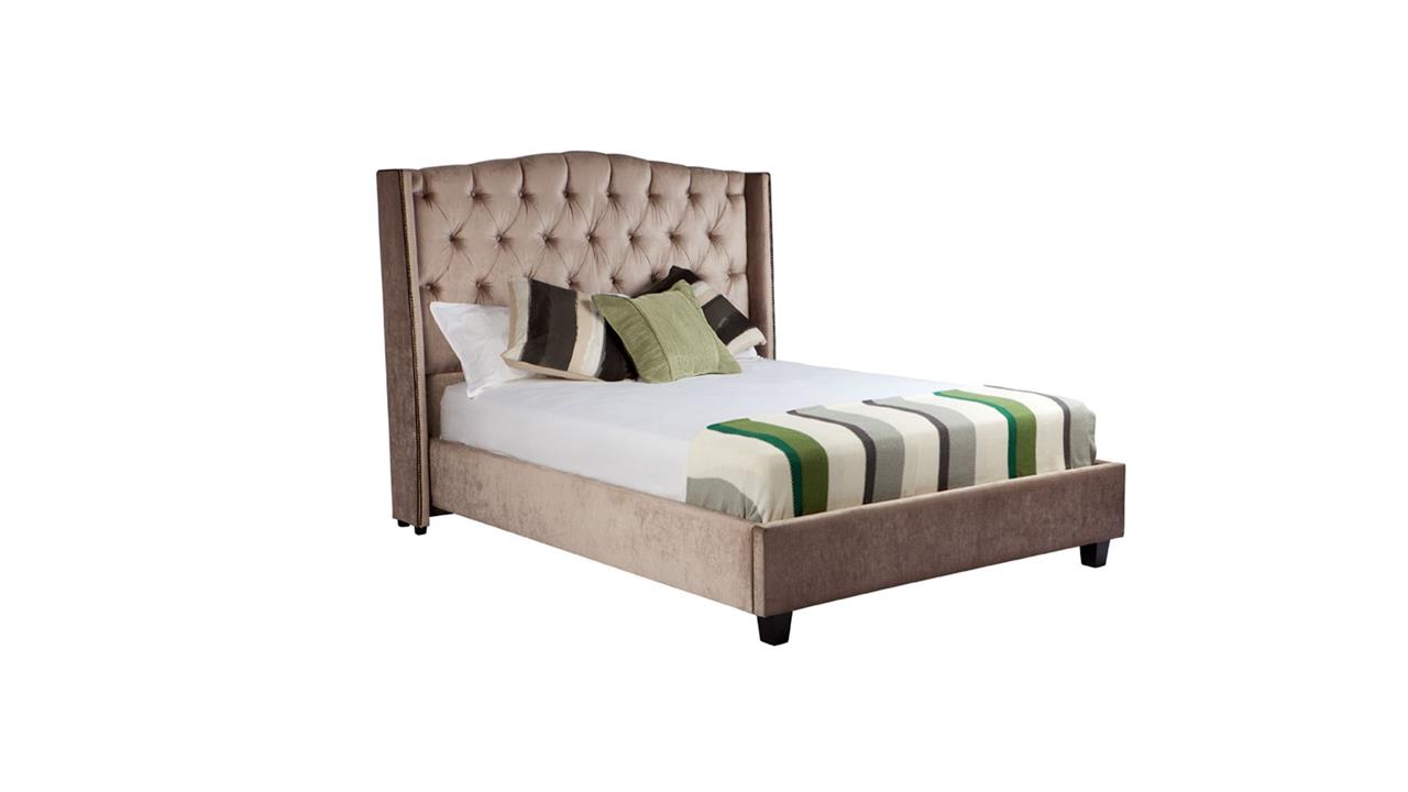 Newport custom upholstered bed frame with choice of standard base