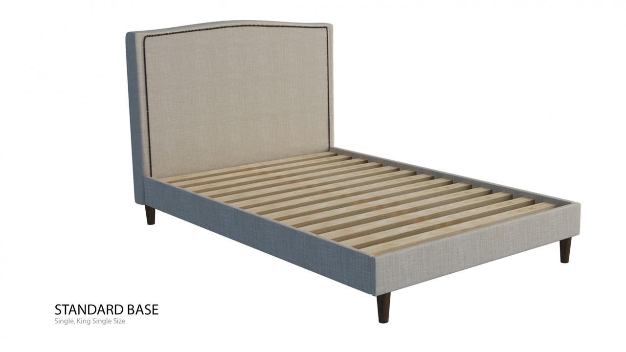 Ellen custom upholstered bed frame with choice of standard base